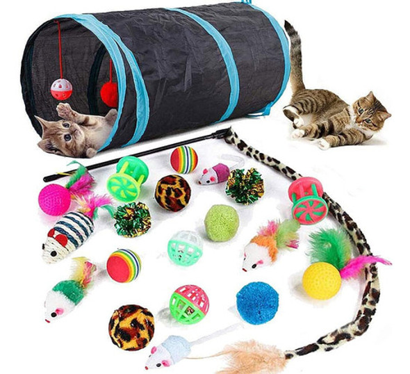 Juego De 21 Piezas Para Gatos: Túnel Plegable Y Bolas 0