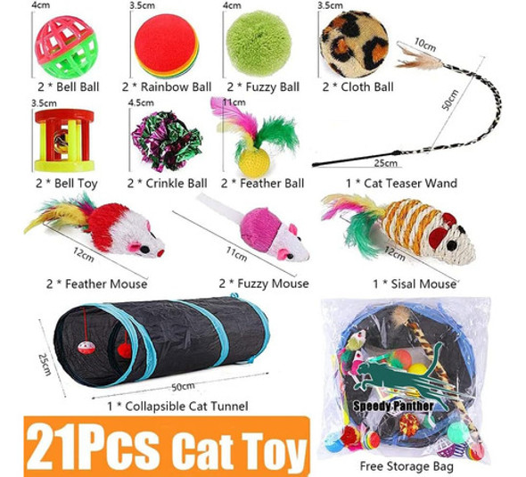 Juego De 21 Piezas Para Gatos: Túnel Plegable Y Bolas 1