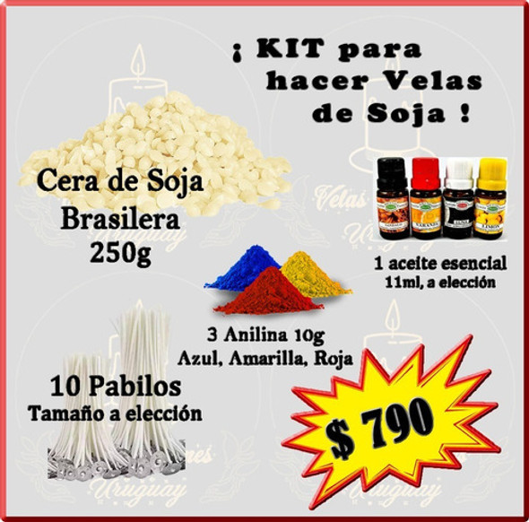Kit P/hacer Velas Cera De Soja 10 Pabilos 1 Aceite 3anilinas 0