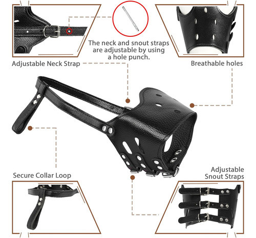 Bozal De Cuero P/ Perro Cómodo Ajustable Seguro Anti Ladrido 1