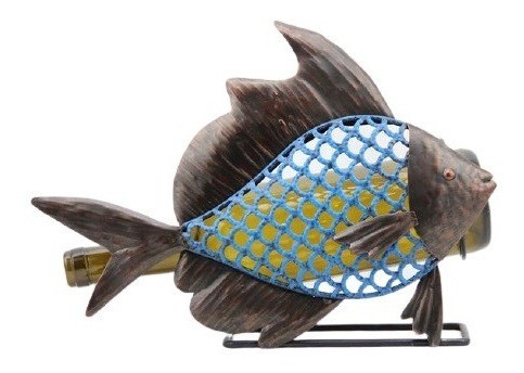 Portabotella De Vino Metal Artesanal Diseño Pez 32 X 24 Cm 0