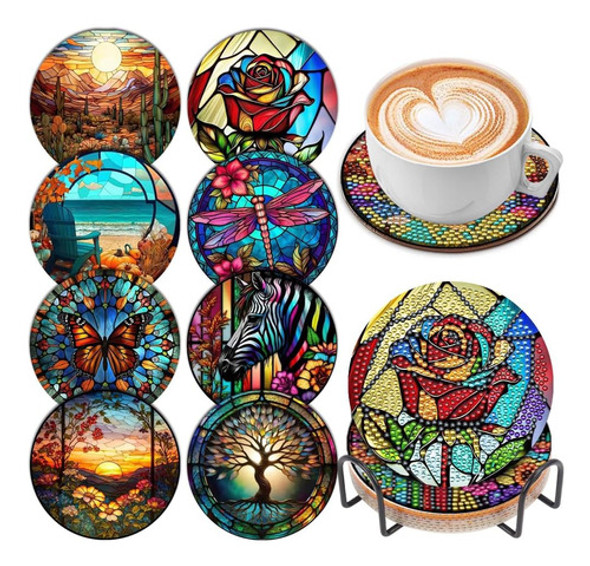 Kit Pintura Por Diamantes Posavasos De Diseños Varios - 06 0