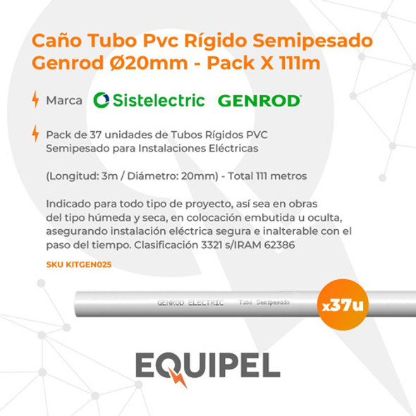 Caño Tubo Pvc Rígido Semipesado Genrod Ø20mm - Pack  X 111m 1