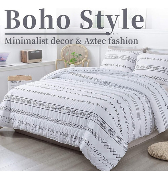 Litanika White Boho Edredón Completo (79x90lnch), 3 Piezas ( 1 Litanika White Boho Edredón Completo (79x90lnch), 3 Piezas ( 1