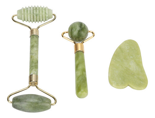 Conjunto De Massagem Jadestone Face Roller De 3 Peças 1