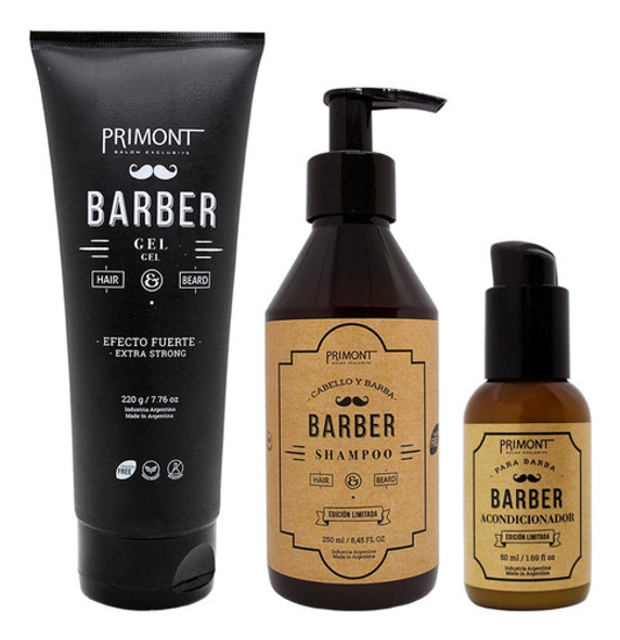 Primont Barber Shampoo + Gel Capilar + Balsamo Barba 6c 0