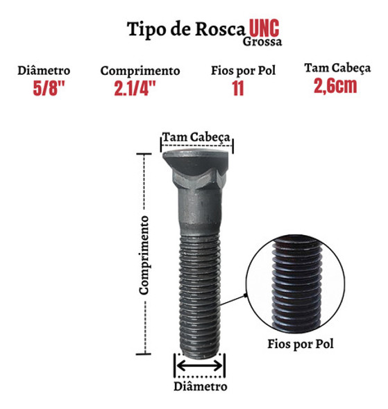 05 Parafuso Lamina Trator Agrícola 5/8 X 2.1/4  Carga Pesada 1