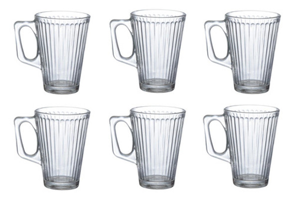 Jogo 6 Canecas Lines De Vidro 230 Ml Cha Cafe 0