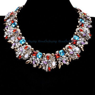 Moda Collar De Oro Cristal Azul Rojo Blanco Cristal Declarac 1