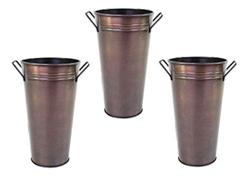 Hosley Set De 3 Jarrones Florales Galvanizados De Bronce Ant 0