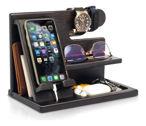 Teslyar Estación De Acoplamiento De Teléfono De Madera Ceniz 0