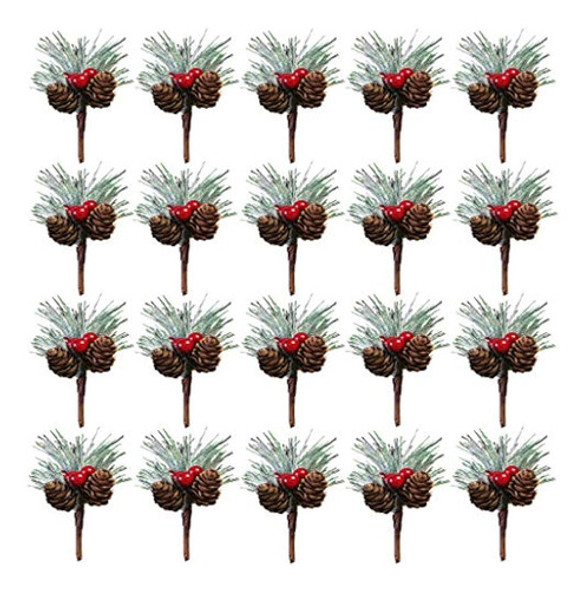Zerira 20 Piezas De Púas De Pino Artificial, Rojo. Tallos De 0