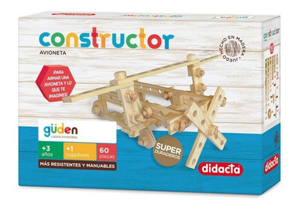 Constructor Avión Madera - Juego Para Armar - Vamos A Jugar 0