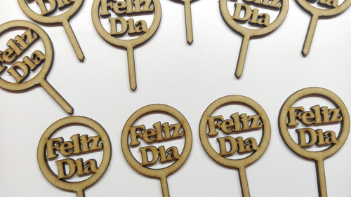 10 Mini Topper Feliz Día Fibrofacil Tortas Cupcakes Mdf Deco 1