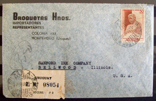 Uruguay - Sobre Con Sc. 563 Registr. Aérea Eeuu L3904 0