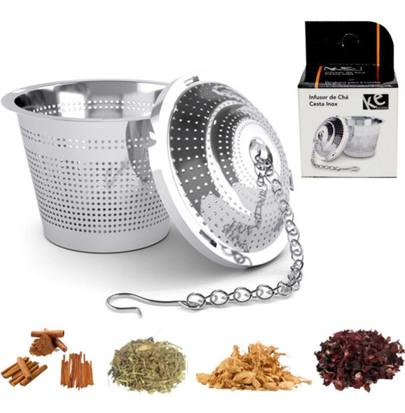Infusor De Chá Inox Coador Peneira Ervas Xícara Tipo Cesta 0 Infusor De Chá Inox Coador Peneira Ervas Xícara Tipo Cesta 0