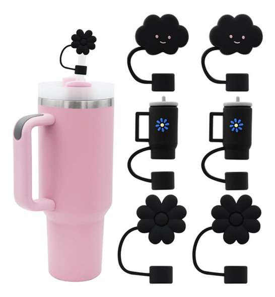 6 Tapa De Pajita Silic Para Taza Stanley De 30 40 Oz Negra 0