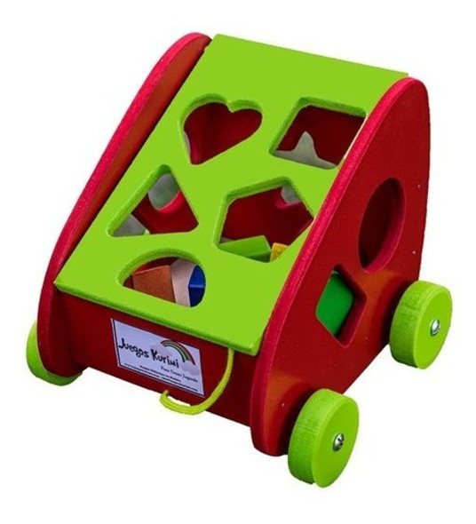 Carrito Carro Bloques Figuras Geometricas Madera Infantil 0