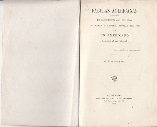 1919 Fabulas Americanas De Larrañaga De 1826 X Berro Uruguay 1