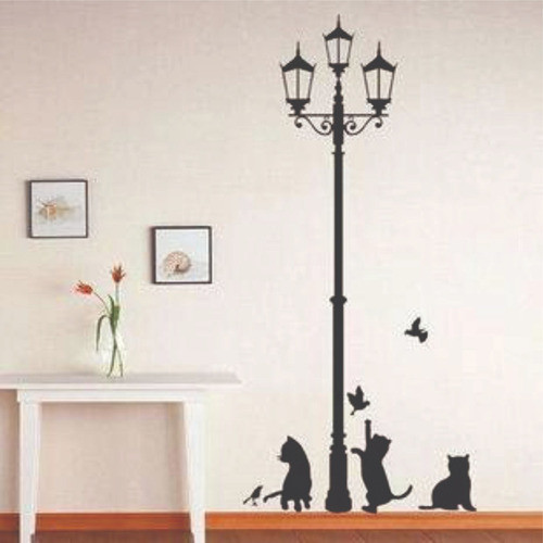 Vinilo Decorativo Ploteo Paredes Gatos Pajaritos Farol 0