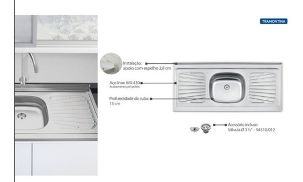 Mesada C/fregadero 120cm Tramontina Acero Inox Central | Ed 1 Mesada C/fregadero 120cm Tramontina Acero Inox Central | Ed 1