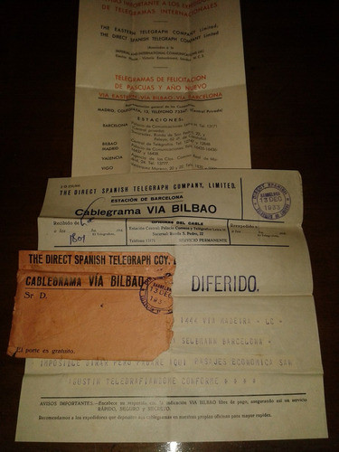 Año 1933 Cablegrama-telegrama, De Bilbao España 0