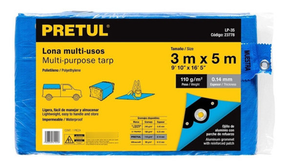 Lona Toldo Pretul 3 X 5 Metros Reforzada Azul Aluminio Fc 1 Lona Toldo Pretul 3 X 5 Metros Reforzada Azul Aluminio Fc 1