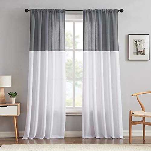 Melodieux Color Block Cortinas Semitransparentes Para Sala D 0