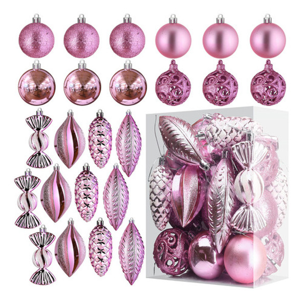 Adornos Navideos Para Decoracin De Navidad, Color Rosa, 24 P 0 Adornos Navideos Para Decoracin De Navidad, Color Rosa, 24 P 0