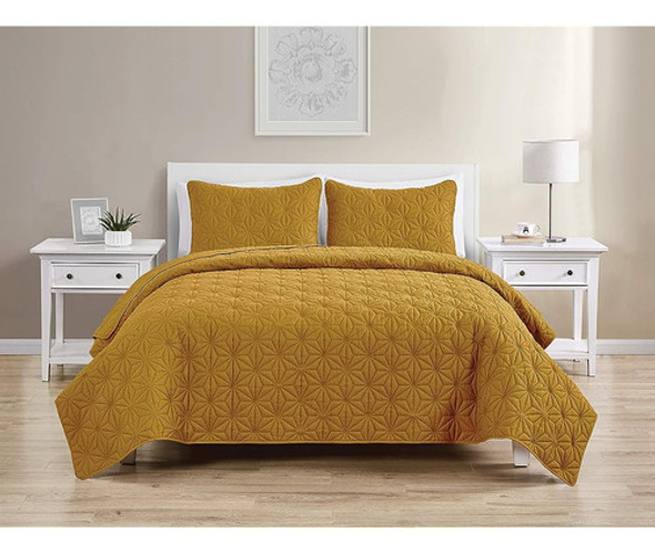 Vcny Home Kaleidoscope Pattern 3 Piece Quilt Set, King, Gold 1 Vcny Home Kaleidoscope Pattern 3 Piece Quilt Set, King, Gold 1