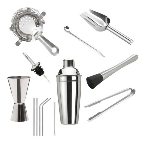 Set Kit Bartender Barman Completo Coctelera Trago Acero Inox 0