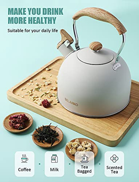 Tetera Pava 2.5l Acero Inox. Madera, Mango Plegable. Blanca. 1