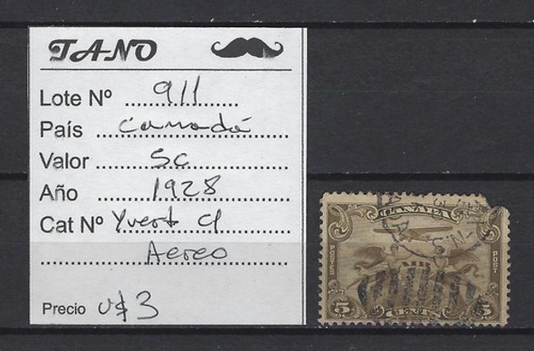 Lote911 Canadá 5 Cent. Año 1928 Yvert# C1 Aereo 1