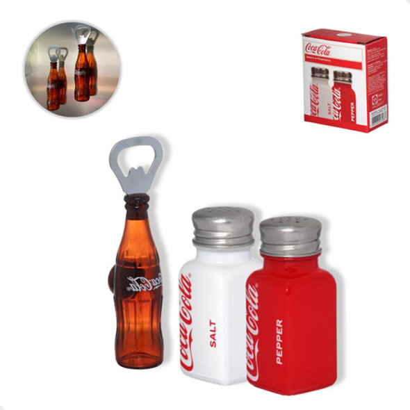 Conjunto Saleiro E Pimenteiro + Abridor Com Imã Coca-cola 0 Conjunto Saleiro E Pimenteiro + Abridor Com Imã Coca-cola 0
