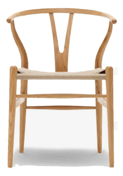 Silla De Comedor Wishbone Madera Beech Y Asiento Ratan Na 1