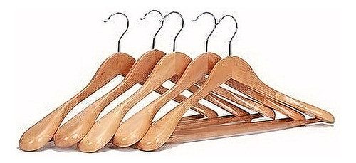Pack 5 Perchas Extra Ancho Sólido De Madera, Gancho Fuerte A 0