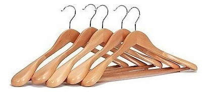 Pack 5 Perchas Extra Ancho Sólido De Madera, Gancho Fuerte A 1