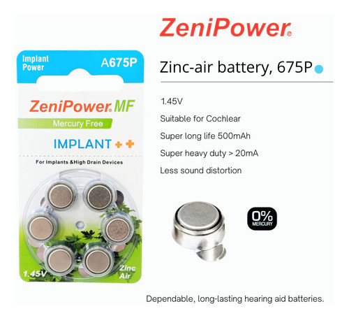 Zenipower A675p Zero Mercury - Pilas Para Implantes (60 Unid 1