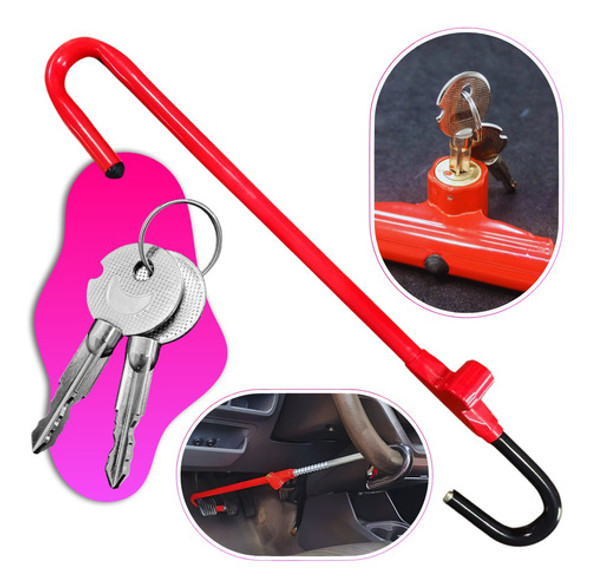Trava Universal Antifurto Carro Pedal Volante + Chave Tetra 0