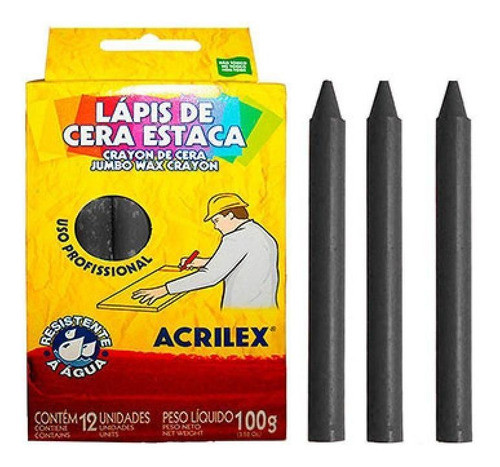 Giz Estaca Acrilex Preto Cx C/12 Un 0