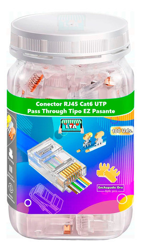 Ficha Rj45 Cat6 Utp Pasante Tipo Ez Pass Through X 100 Uds. 0