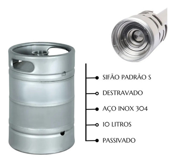 Barril De Chopp Inox Novo 10 Litros Destravado Kegsbrazil 1 Barril De Chopp Inox Novo 10 Litros Destravado Kegsbrazil 1