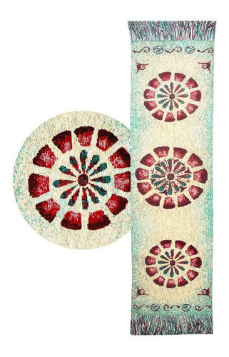Caminos De Mesa Chenille Estampados Mandala Turquesa 1