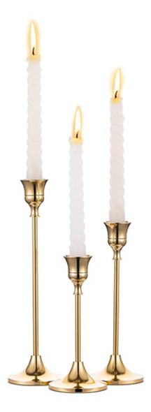 Candelabros Cónicos Juego X3 Decorativo Vintage Latón Dorado 0