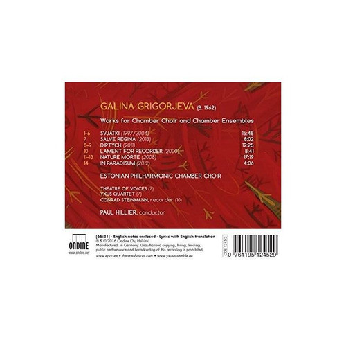 Grigorjeva/estonian Philharmonic Chamber Choir Works For Cha 1
