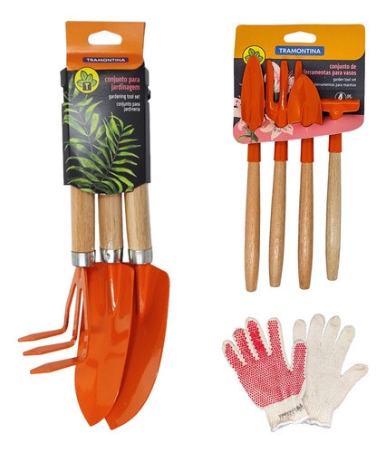 Combo Herramientas Jardín 7 Pzas Metal Tramontina + Guantes 0