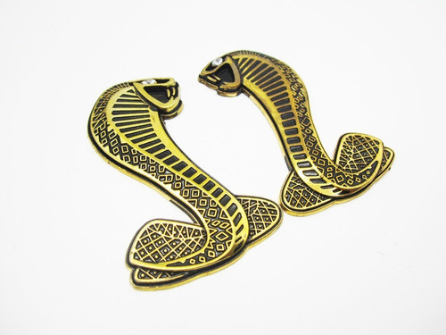 Dos Emblemas De Serpiente Cobra Dorada Para Ford Mustang Gt5 1