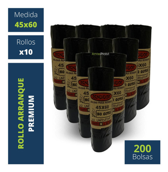 Bolsas Residuos 45x60 Antigoteo Arranque Negras X10 Rollo 0