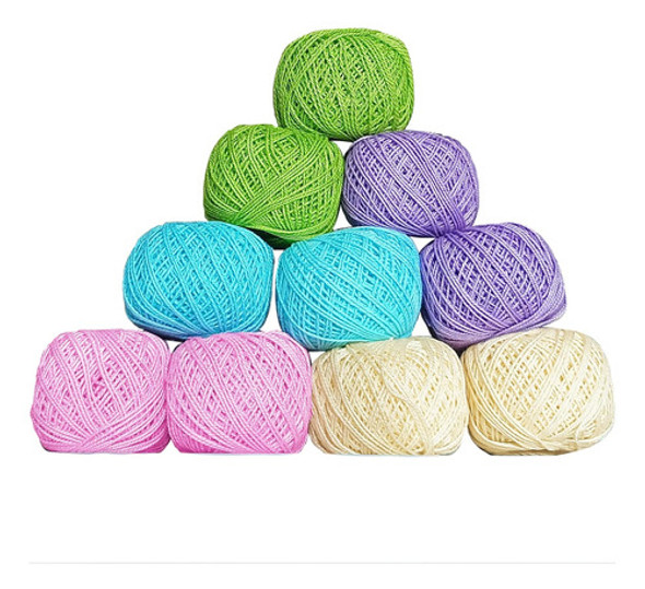 Hilo De Algodón Para Crochet En 10 Bolas De Colores Pastel 0