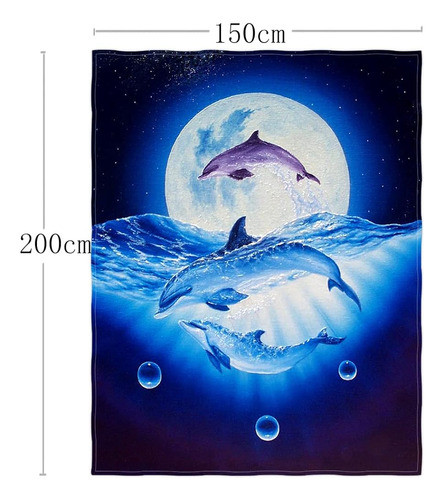 Dolphins & Moon Printing Manta Súper Suave Para Sofá Cama Ma 1